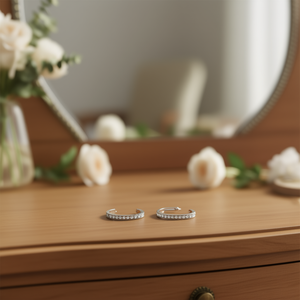 E1332 Pendientes de moda con dije, diámetro interior de 6 mm, conjunto de joyería en tono plateado para mujeres y niñas - Product Image 2