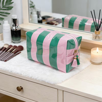 Pochette de maquillage transparente personnalisée à rayures, organiseur de toilette en PVC imperméable, trousse de toilette de voyage, grande capacité, trousse de maquillage pour femmes