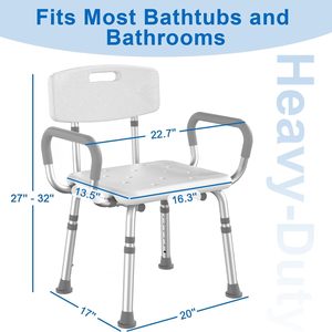 Tabourets de salle de bain avec accoudoirs rembourrés et dossier réglable en hauteur, siège de douche robuste pour personnes âgées, adultes handicapés - Product Image 4