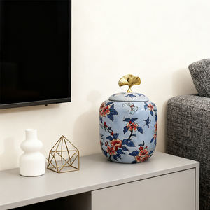 Керамическая банка для хранения Qianrui с ручной росписью, винтажная, с узором «бабочка», золотая крышка с изображением гинкго, декор для стола, 4-5 л - Product Image 3