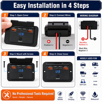 Chargeur embarqué 4 ports 12-24V pour camping-car avec USB Type C, double QC3.0, PD, charge rapide, voltmètre et interrupteur