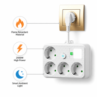 Multiprise murale UE 4 prises avec interrupteur principal et veilleuse LED, en laiton et ABS, pour maison, chambre et bureau
