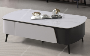 <span class=keywords><strong>Table</strong></span> <span class=keywords><strong>basse</strong></span> de salon de style minimaliste moderne avec rangement, plateau en pierre blanche neige de 6 mm, écologique et durable - Product Image 3