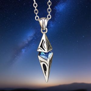 Yunnique Zinc Alloy Electroplated Silver Pyramid Pendant <b>Necklace</b> with <b>Blue</b> Zircon Geometric Design Fashion Jewelry - Product Image 1