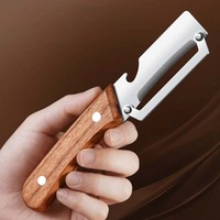 Lot de 2 éplucheurs de légumes multifonctionnels 2-en-1 avec ouvre-bouteille, manche en bois, éplucheur de cuisine en acier inoxydable