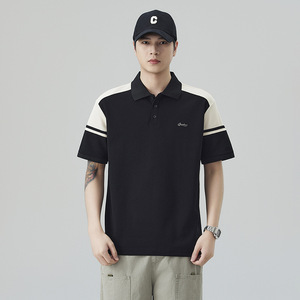 เสื้อโปโลแขนสั้นผู้ชาย ลายบล็อกสีสันสดใส แต่งแถบตัดกัน สไตล์ลำลอง เหมาะสำหรับเล่นกอล์ฟ พร้อมโลโก้ปัก - Product Image 4