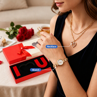 Coffret cadeau pour la Saint-Valentin pour elle, montre, collier avec pendentif en forme de cœur, rose rouge, coffret cadeau de luxe pour anniversaire, logo personnalisé et boîte personnalisée