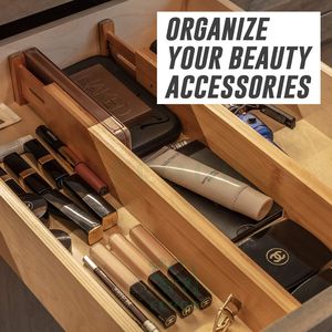 Separadores de cajón ajustables con resorte de bambú de 4 piezas, ideales para la organización de cajones de basura de cocina y oficina - Product Image 4