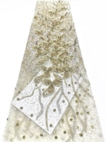 Tissu en dentelle florale brodée de perles et de sequins pour robes de soirée et accessoires - Matière de luxe élégante pour mariage sans élastique