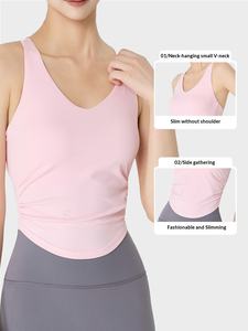 Jaga Ball Débardeur de yoga pour femme en tissu brossé double face, sans besoin de porter de sous-vêtements, taille froncée, coupe ajustée, pour le Pilates et le sport - Product Image 2