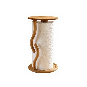 Wooden Paper Towel Holder Standing Round Minimalist <b>Kitchen</b> <b>Storage</b> <b>Rack</b> Durable Cleaning Supplies Organizer - Product Image 1