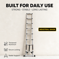 Échelle télescopique en aluminium de 2,3 m avec stabilisateurs triangulaires, conception pliable, capacité de charge de 150 kg, verrouillage manuel, pour salle de sport et escalier