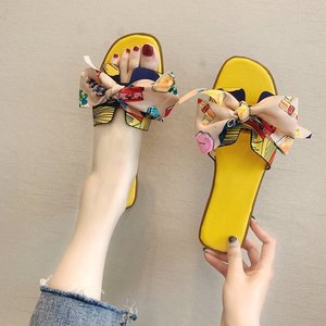 Pantoufles à la mode pour filles à fond plat avec nœud en ruban coloré, nouveaux vêtements <span class=keywords><strong>d</strong></span>'<span class=keywords><strong>été</strong></span> pour femmes avec imprimés floraux - Product Image 2
