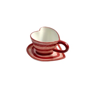 Taza y Platillo <span class=keywords><strong>de</strong></span> Cerámica con Forma <span class=keywords><strong>de</strong></span> Corazón, Taza <span class=keywords><strong>de</strong></span> Café Irregular, Tetera para el Té <span class=keywords><strong>de</strong></span> la Tarde - Product Image 1