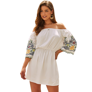 Personalizable Floral de <span class=keywords><strong>algodón</strong></span> de media manga de hombro Mini Casual <span class=keywords><strong>vestido</strong></span> bordado para <span class=keywords><strong>mujer</strong></span> - Product Image 1