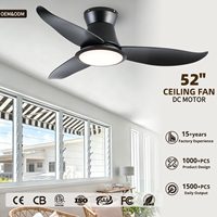 Ventilateur de plafond moderne à profil bas en fer avec lumière, télécommande, LED, moteur DC en cuivre, garantie 10 ans