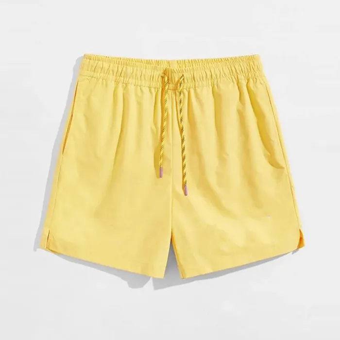 oem custom summer shorts men drawstring waist pocket detail solid color beach shorts
