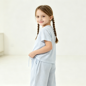Pijamas para Niños, Conjuntos de Pijamas a Rayas de Color Claro, Ropa de Dormir de Manga Larga para Niñas, Conjunto de Pijama Personalizado, Proveedor de Bambú - Product Image 5