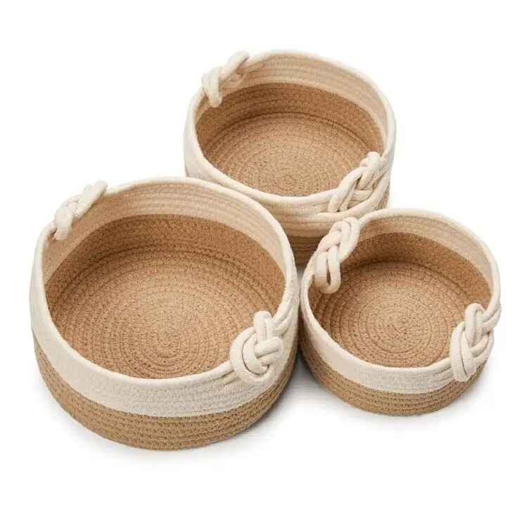 3pcs cotton rope basket gift  woven cotton rope baskets for toys basket kids storage
