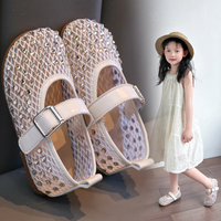 Sandales d'été 2026 pour enfants, chaussures de plage pour filles, ballerines princesse à strass et cristaux, semelle souple anti-choc, bout fermé