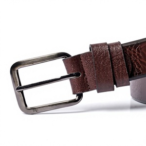 Cinturón de Cuero Genuino para Hombre, Formal, Color Marrón Sólido, Hebilla Cuadrada de Aleación, Estilo Rectangular y Duradero - Product Image 4