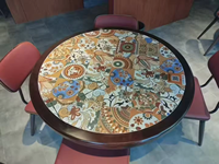 Mesa de Comedor de Cerámica de Alta Calidad, con Bordes de Madera Sólida, Estilo Moderno para Restaurante
