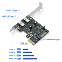 Carte d'extension PCIe double USB 3.1 Type-C PCI Express X1 2 ports 5 Gbit/s en métal pour ordinateur de bureau