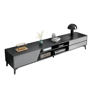 Meuble TV en bois de vente chaude Table TV en mélamine de couleur noire Meuble de <span class=keywords><strong>télévision</strong></span> à étagères multiples avec pieds - Product Image 3