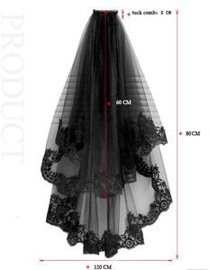 Velos de novia en blanco y negro, velos decorativos clásicos de encaje para Halloween o mascaradas, velos de bruja de doble capa - Product Image 2