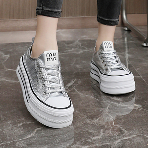 Chaussures plateforme tendance pour femme, sportives, à lacets, antidérapantes, avec talon compensé, à sequins, respirantes, adaptées à la saison (printemps-été) - Product Image 6