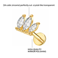 ASTM F136 Implantatqualität Titan 18K Vergoldet Blumen-Design Innengewinde Labret Helix Tragus Lippenpiercing Zirkon Hochzeit