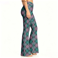 Pantalon de yoga évasé taille haute pour femme, motif écossais rétro, legging coupe cloche, effet ventre plat, tenue de sport