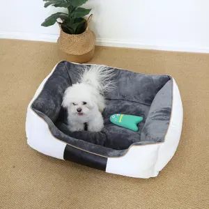 Cama de seguridad lavable y cómoda para mascotas, forro de franela con logo de cuero, algodón Extra firme, transpirable, rectangular