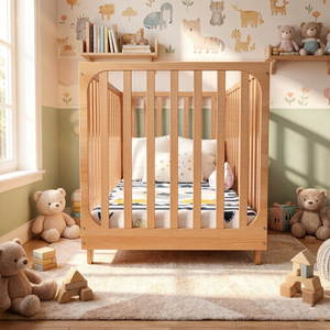 Lit bébé scandinave en bois massif avec barrières <span class=keywords><strong>de</strong></span> sécurité et tiroir <span class=keywords><strong>de</strong></span> rangement convertible en lit d'enfant - Product Image 6