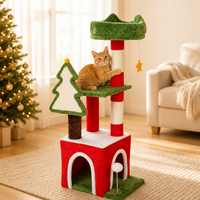 Arbre à chat de Noël moderne et luxueux, tour d'activités pour chat d'intérieur, griffoir en peluche, maisonnette pour chat, jouet en sisal, 3 niveaux, lit champignon en peluche