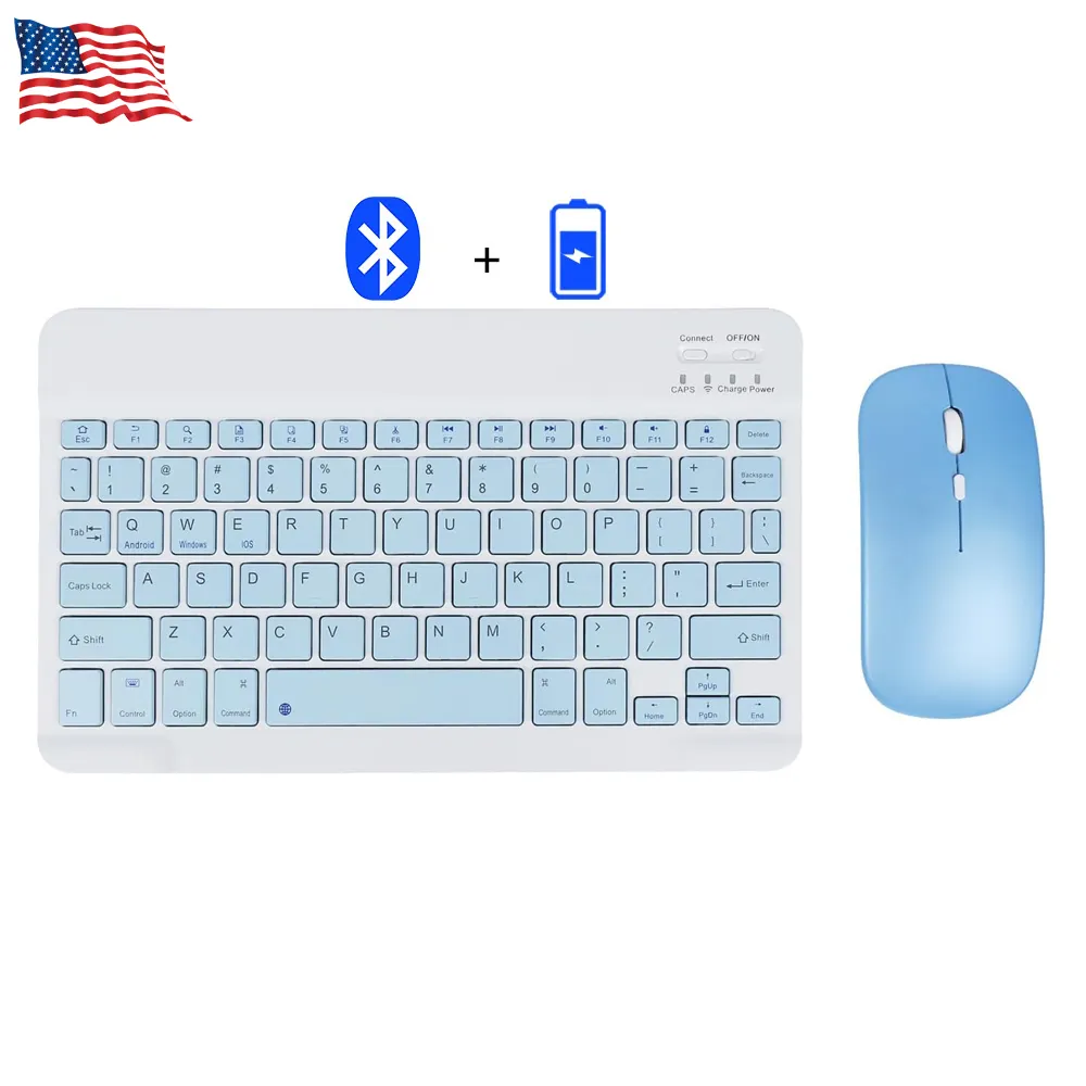 Mini şarj edilebilir teclado y fare bluetooth beyaz klavye ve fare combo kablosuz klavye ve fare combo tabletler için ios