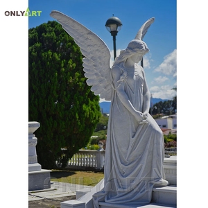 Onlyart Design et jardin extérieur sur mesure sculpté à la main grande statue d'ange en marbre avec <span class=keywords><strong>petit</strong></span> oiseau - Product Image 5