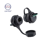 Conector Hembra RJ45 de Soldadura con Tuerca Frontal Tipo Bayoneta M25.2 (con PCB), Contacto de Cobre, Carcasa de Nailon, IP67 Impermeable