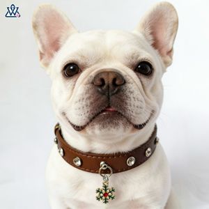 Pet <b>Dog</b> <b>Collar</b> PU Leather Yellow Jeweled Christmas Pendant Small Breed Winter Solid Color - Product Image 4