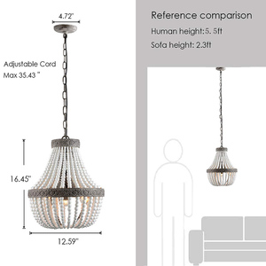 <span class=keywords><strong>Lampadario</strong></span> con perline in legno antico rustico Boho Farmhouse lampada a sospensione finitura bianca per camera da letto, isola della cucina, stanza della ragazza - Product Image 4