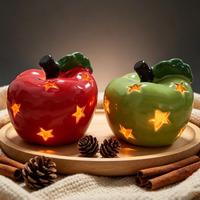 Lampe de nuit LED en céramique en forme de pomme rouge, figurine de fruit ajourée en forme d'étoile, ornement de bureau pour la décoration de la maison, des fêtes et des vacances