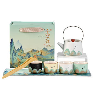 Service à thé en céramique peint à la main « Mille milles de rivières et de montagnes », coffret cadeau pour souvenir d'affaires, créatif et culturel - Product Image 5