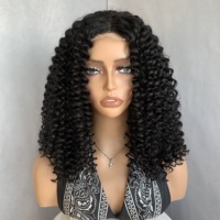 Perruque de cheveux afro bouclés crépus de 14 pouces avec filaments protéinés |   Lace Frontal HD # 1B Noir |   Élastique et sans perte de fibres, prêt à être expédié en gros