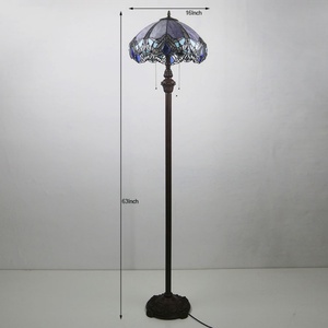 Lámpara de Pie Tiffany LongHuiJing de 16 Pulgadas con Doble Cadena de Control, Pantalla de Vidrio Teñido, Diseño de Libélula - Product Image 2