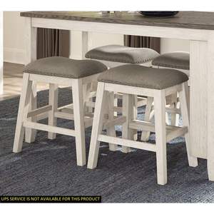 Lot de 2 tabourets de bar à hauteur de comptoir blanc antique DB en tissu texturé marron rembourré avec garniture de tête de clou Ensemble de meubles de salle à manger décontractés - Product Image 1