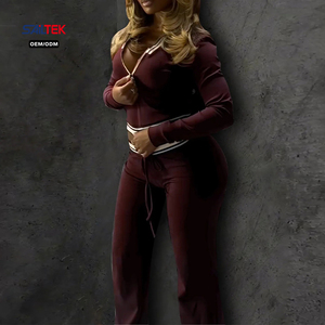 Conjunto de Dos Piezas Estilo Preppy para Mujer, Sudadera Corta con Cierre y Ribete a Rayas, Pantalones Anchos, Estética Y2K, <span class=keywords><strong>Ropa</strong></span> Deportiva Informal - Product Image 4