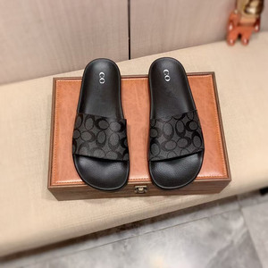 Sandali da uomo alla moda <span class=keywords><strong>con</strong></span> stampa monogramma per tutte le stagioni, <span class=keywords><strong>ciabatte</strong></span> piatte a fascia singola <span class=keywords><strong>con</strong></span> punta aperta e motivo distintivo - Product Image 1