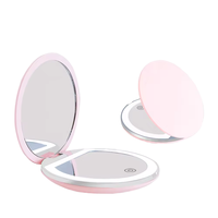 Miroir de poche compact portable pliable avec éclairage LED rond pour femmes avec logo personnalisé