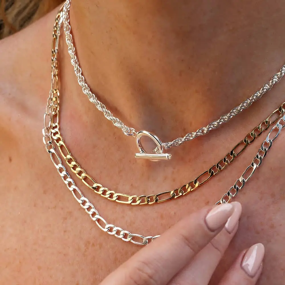 Collier chaîne plaquée or 18K 14K chaînes en argent Sterling 925 pour femmes bijoux plaqués or