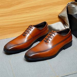 Chaussures Oxford habillées pour hommes en cuir véritable faites à la main haut de gamme 2025, style décontracté à bout carré, pour usage quotidien professionnel et mariage - Product Image 5